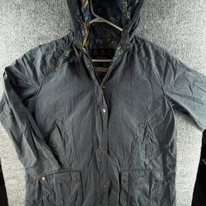 Barbour Love Wax Jacket Emma Bridgewater Women Full Zip Blue Size 14 US Hooded